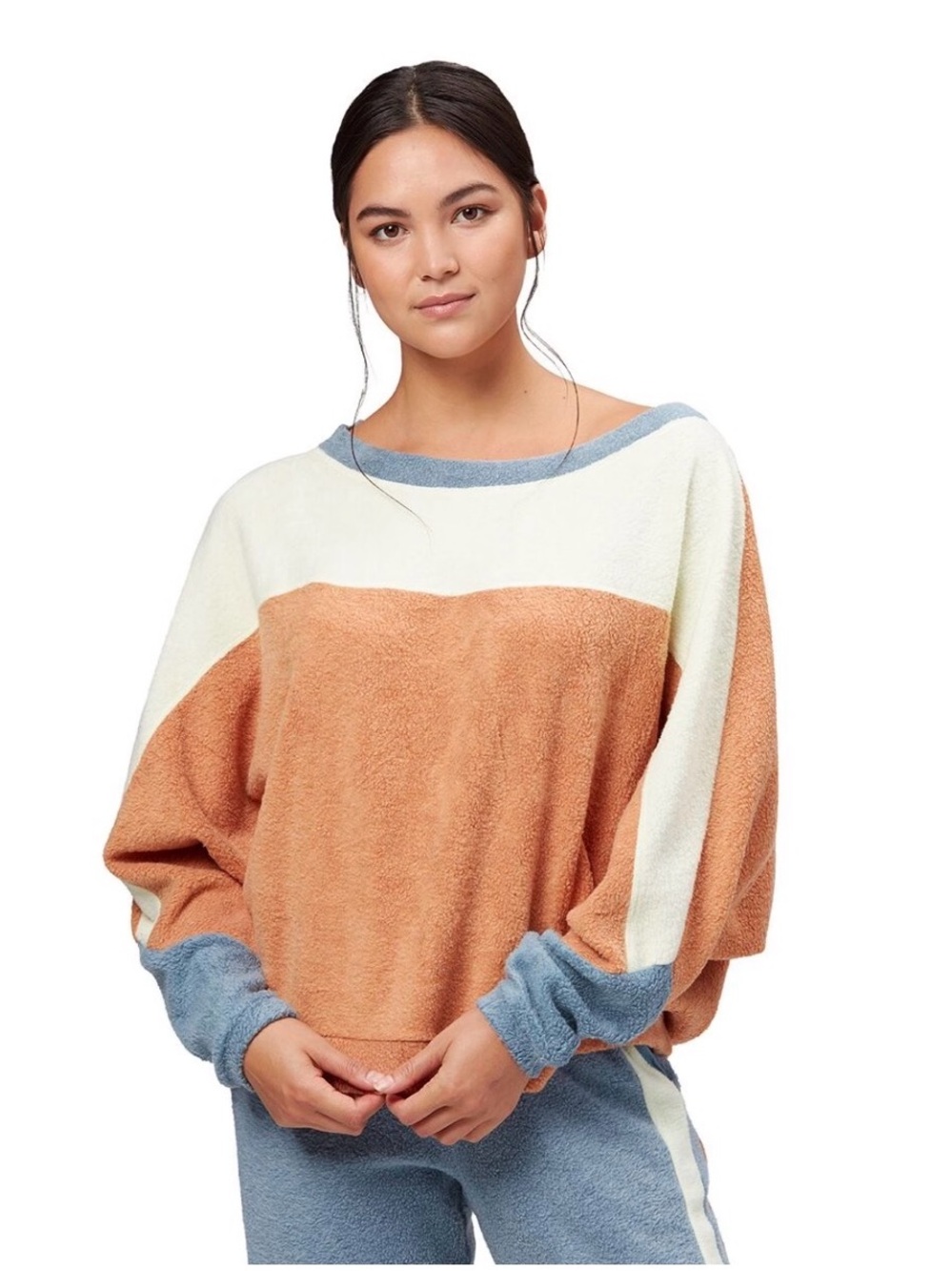 Free People Colorblock Off-Shoulder Boho Sweater Size Medium